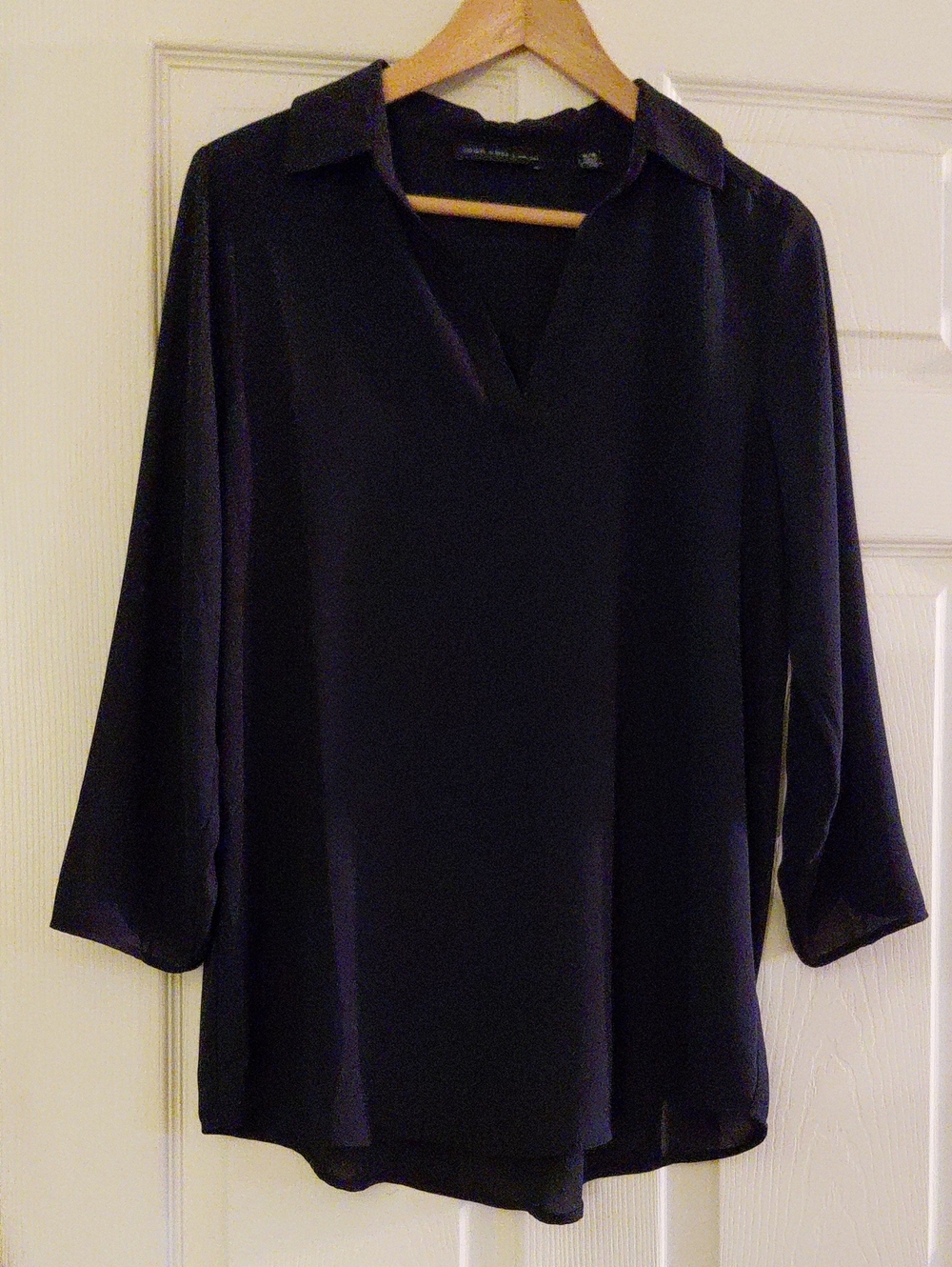 Joan Vass Black V-Neck Collared Blouse